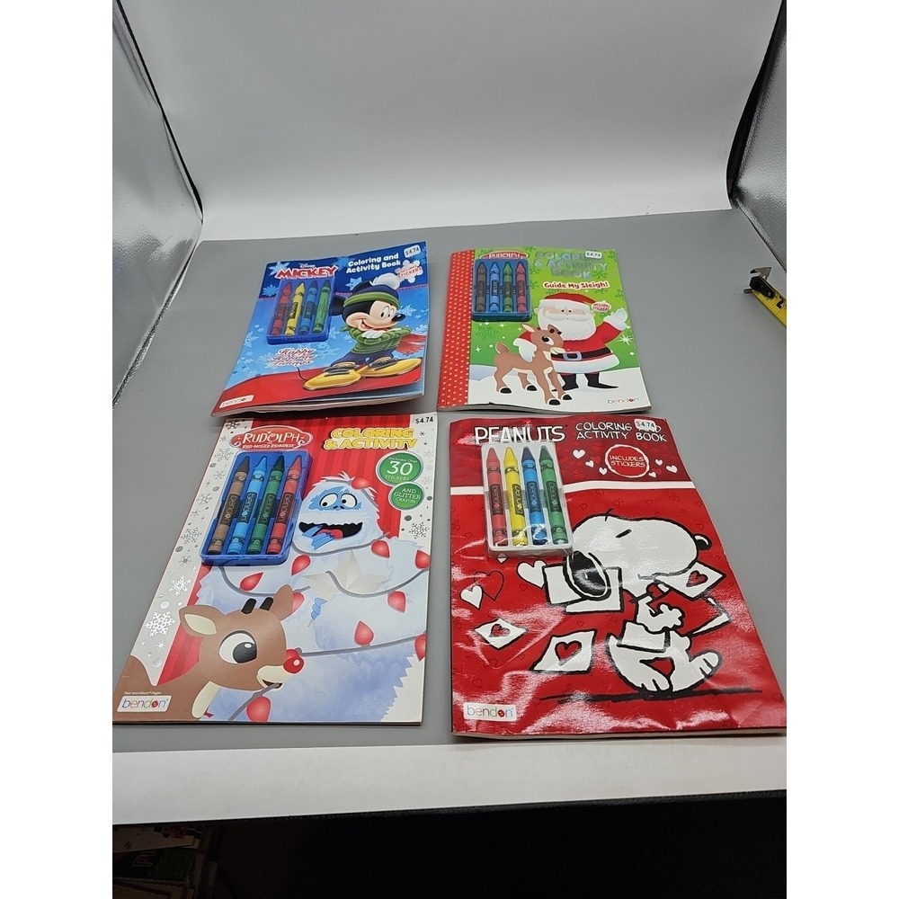 Lot Of 4 Coloring & Activity Books  Includes Stickers Christmas Mickey Rudol New